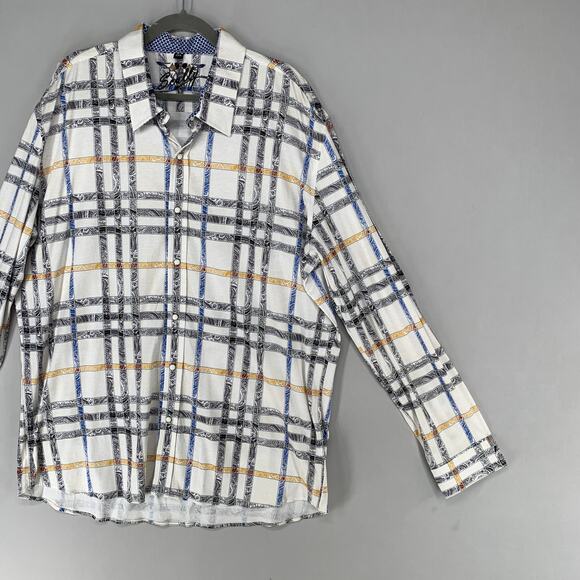 Scully Men Shirt XXL White Paisley Plaid Pearl Snap Button Long Sleeve Button Up - Picture 3 of 11